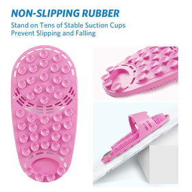 Meidong silicone foot scrubber pink bristle close-up highlights soft bristles for skin-friendly cleaning
