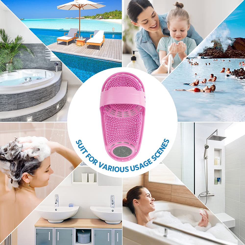 Meidong silicone shower foot scrubber pink compact design fits neatly in the shower