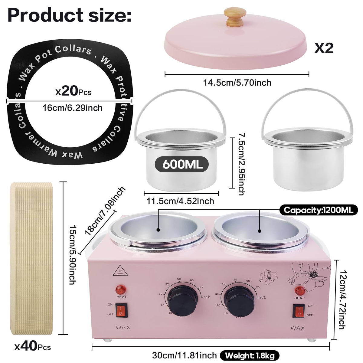 Meigons portable wax warmer double pots close-up showing dual melting chambers