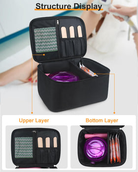 Meiiy waxing kit bag interior compartments for wax, sticks and skincare.