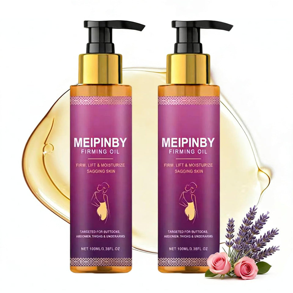 MEIPINBY body firming oil bottle for hydrated, smoother skin.