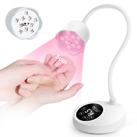 MEKK Gooseneck UV Nail Lamp front view shows compact cordless design for portable gel curing.