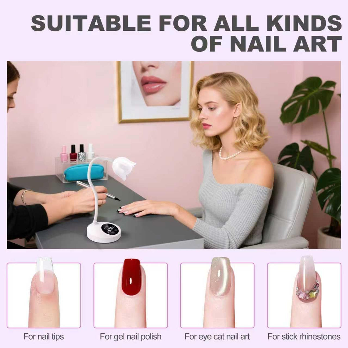 MEKK Gooseneck UV Nail Lamp portable design ideal for travel and mobile salons.