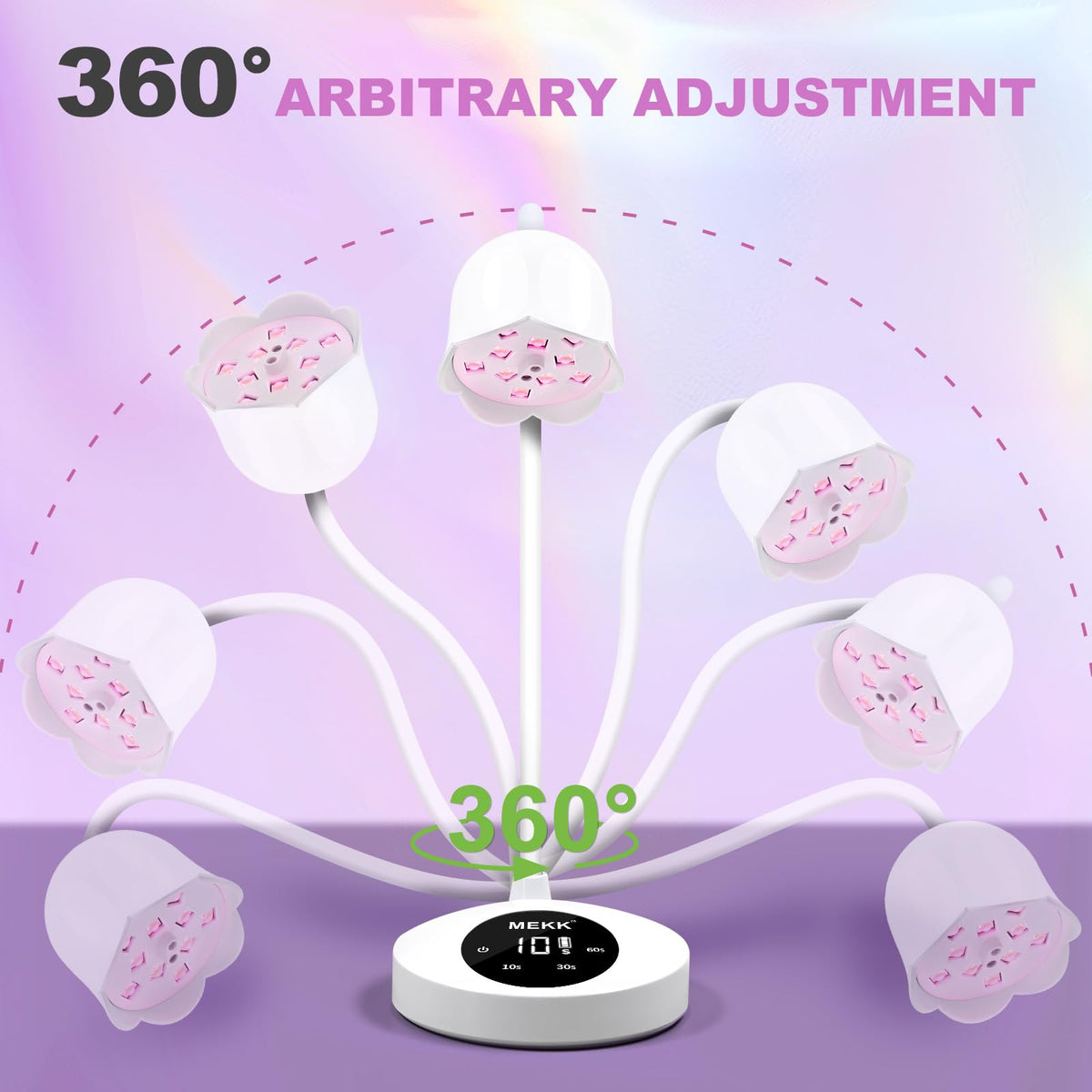 MEKK Gooseneck UV Nail Lamp side angle highlights flexible gooseneck for precise positioning.