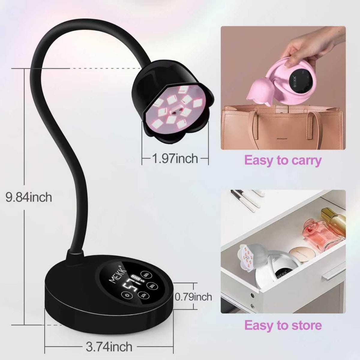MEKK compact travel-ready design fits a bag for mobile nail work