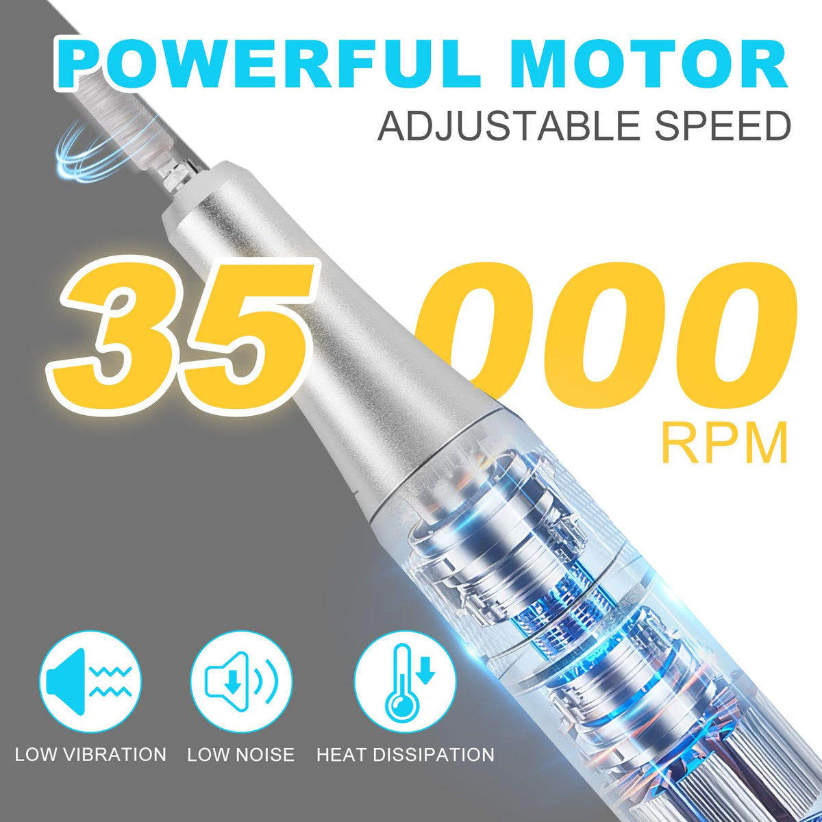 MEKK Nail Drill Kit 35000 rpm motor delivers smooth, efficient nail care