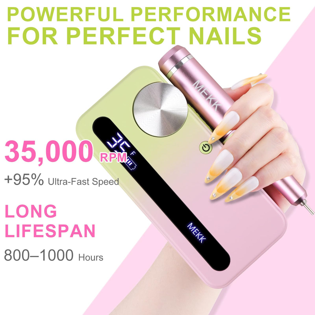 MEKK Nail Drill Kit long-lasting battery supports multiple manicure sessions