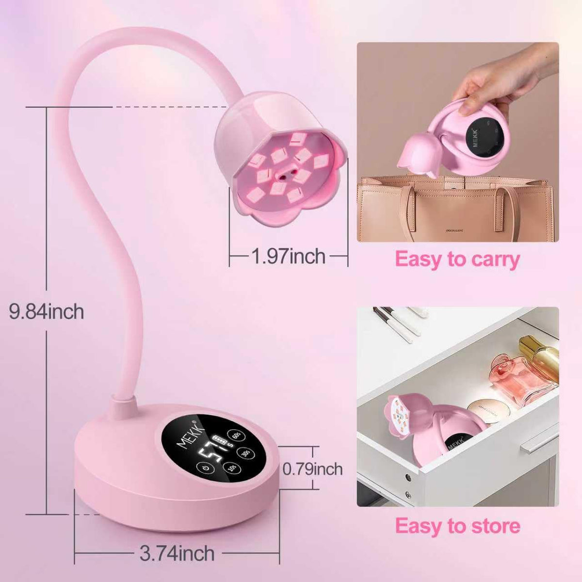 MEKK pink mini nail lamp ideal for salon and home use.