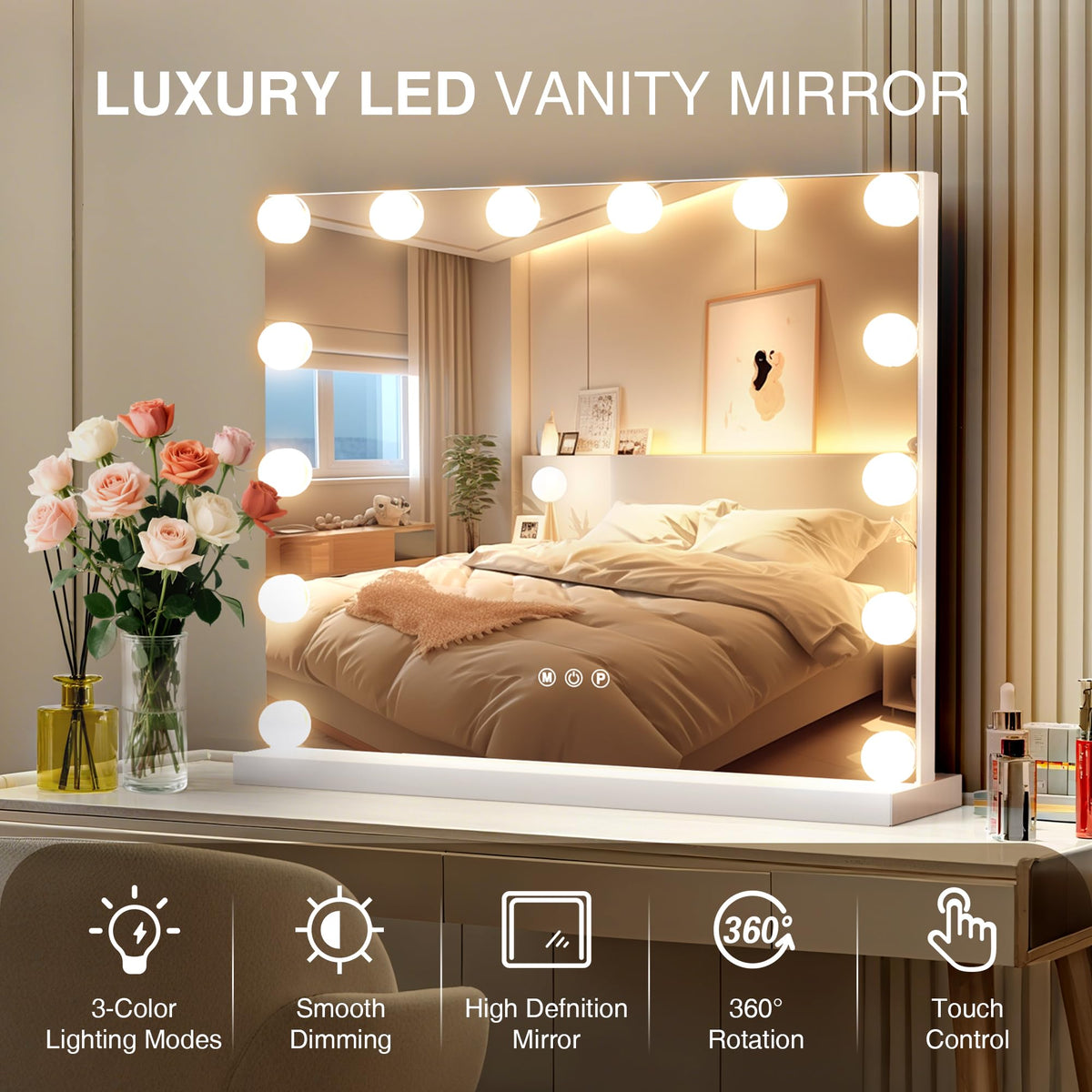 MEKKLEON vanity mirror with lights three color modes for makeup or skincare tasks.
