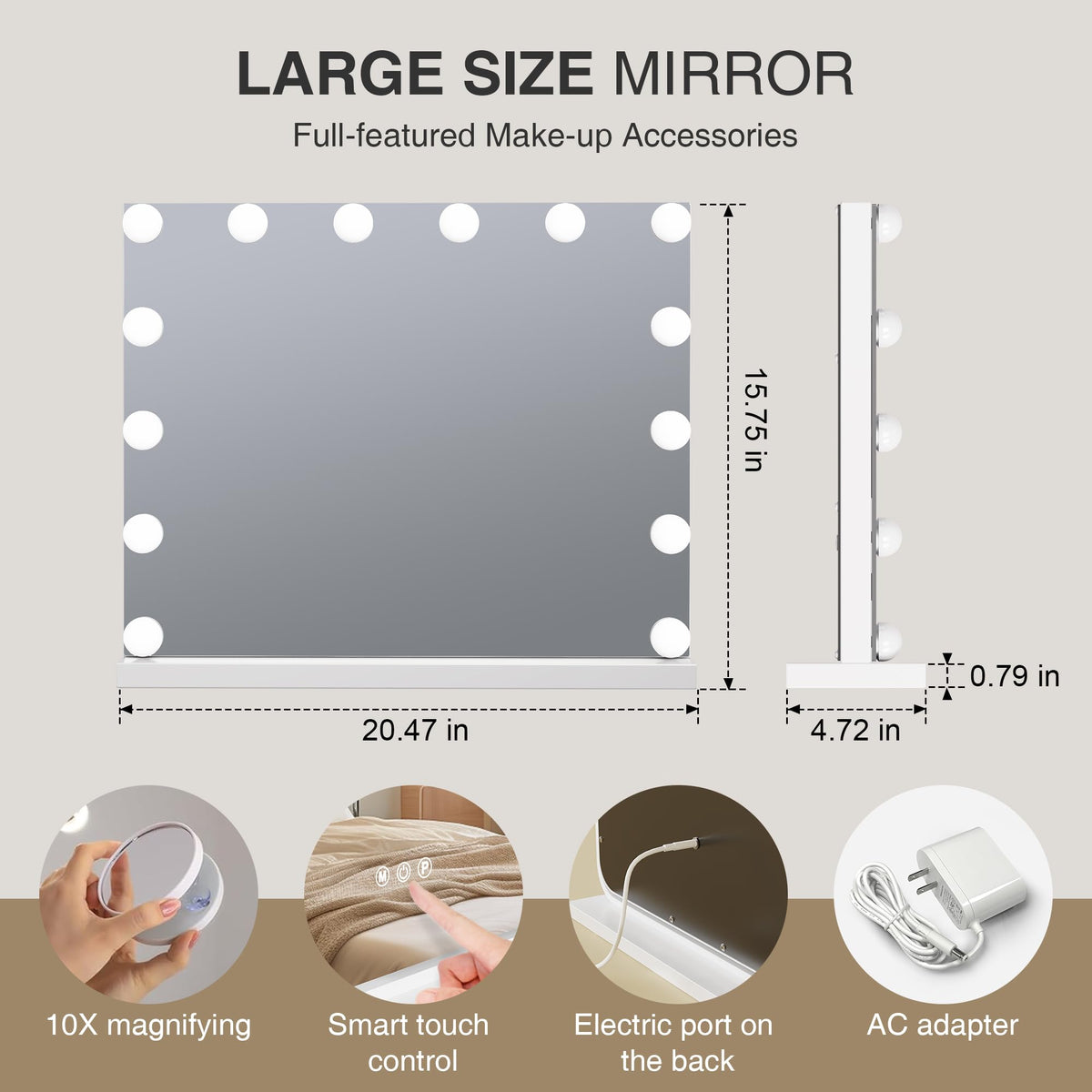 MEKKLEON vanity mirror with lights quick, tool-free bulb replacement.