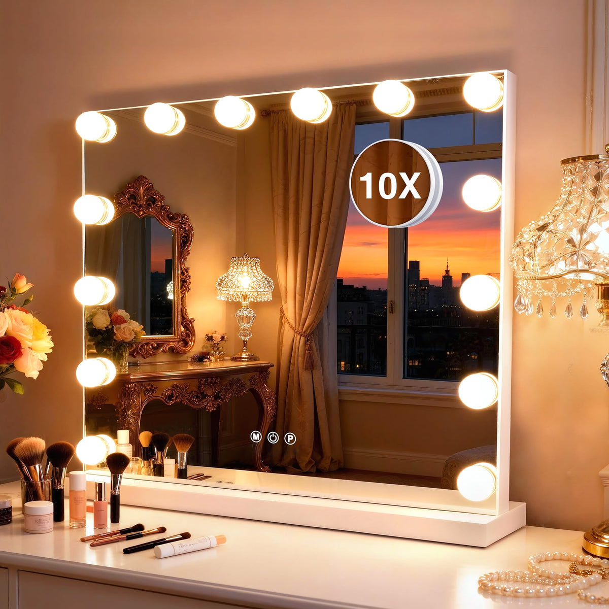 MEKKLEON vanity mirror with lights desk setup for tabletop use.