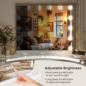 MEKKLEON vanity mirror with lights detachable 10x magnifier for close-up detail work.