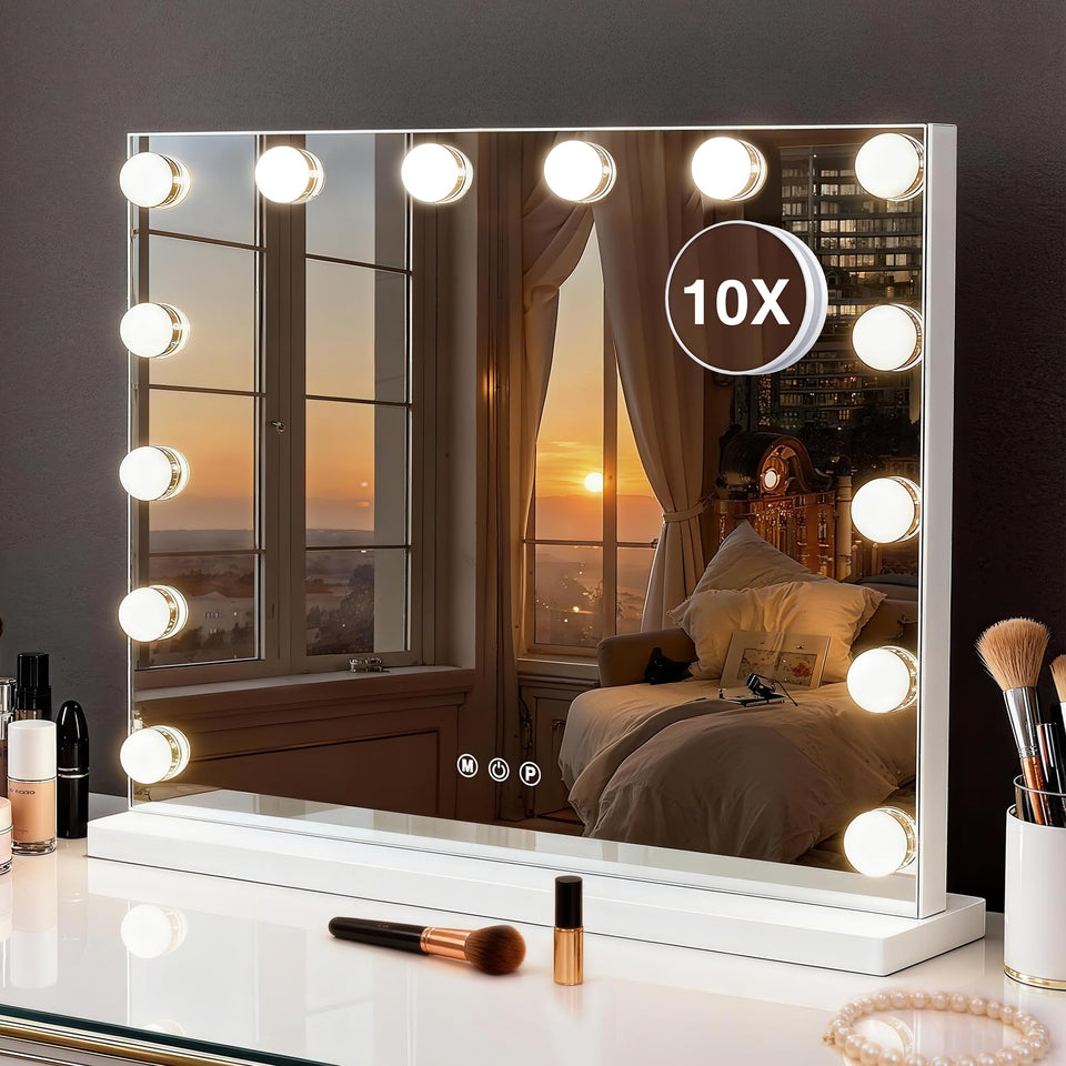 MEKKLEON vanity mirror with lights front view showing even shadow-free makeup lighting.