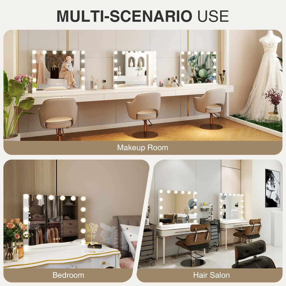 MEKKLEON vanity mirror with lights side view highlighting slim profile and stable base.