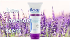 Melaleuca Renew Intensive skin therapy cream swirl shows rich, hydrating lavender-infused texture
