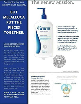Melaleuca Renew plant-based glycerin blend highlights soothing botanicals.