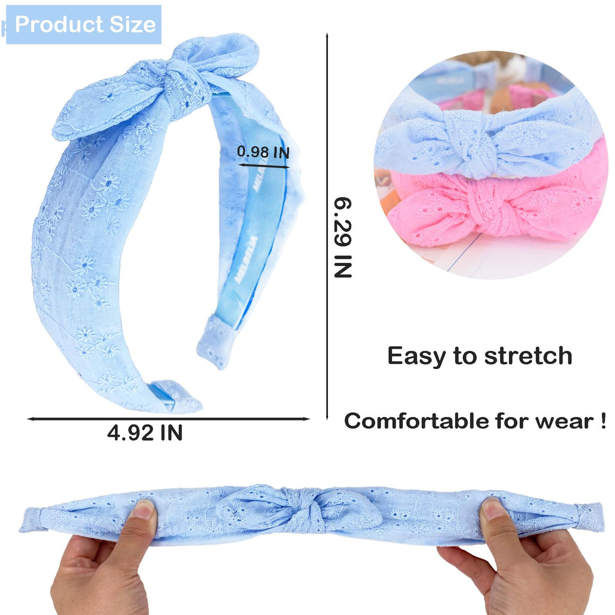 Melbelia bow headband with detachable knot for two looks.