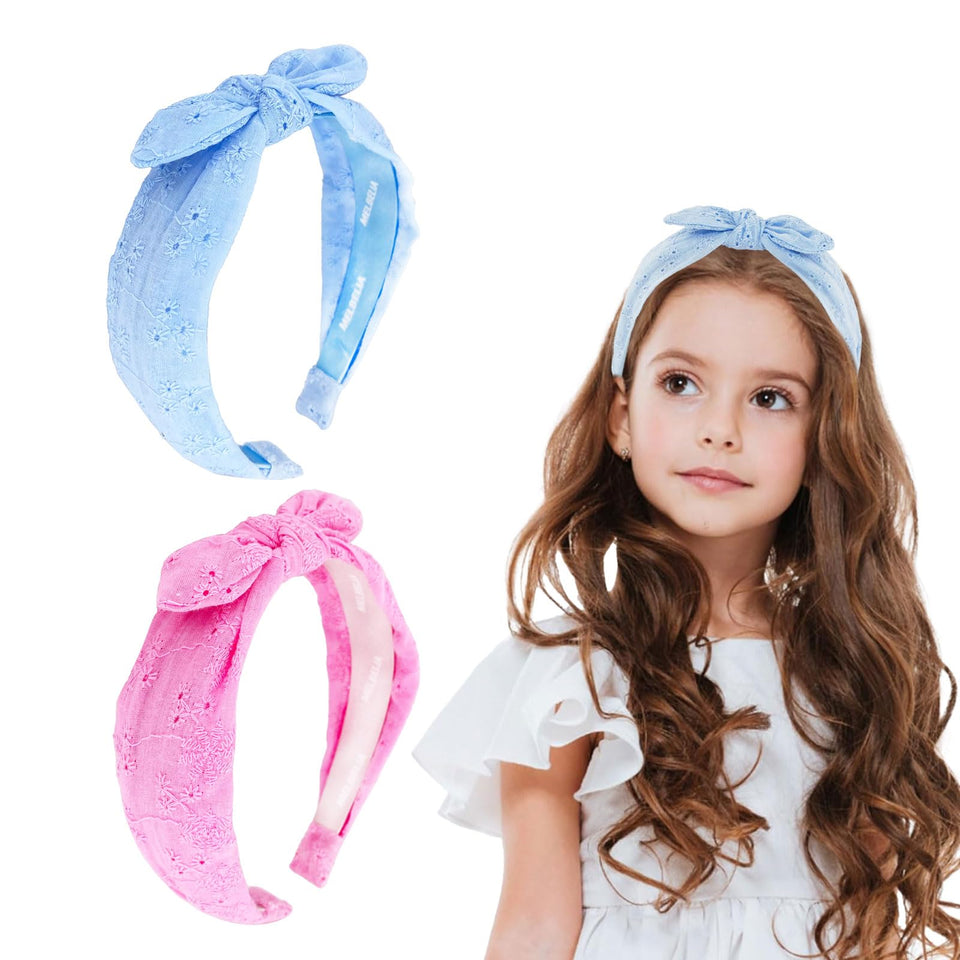 Melbelia toddler headbands blue and pink two-pack for comfortable daily wear.