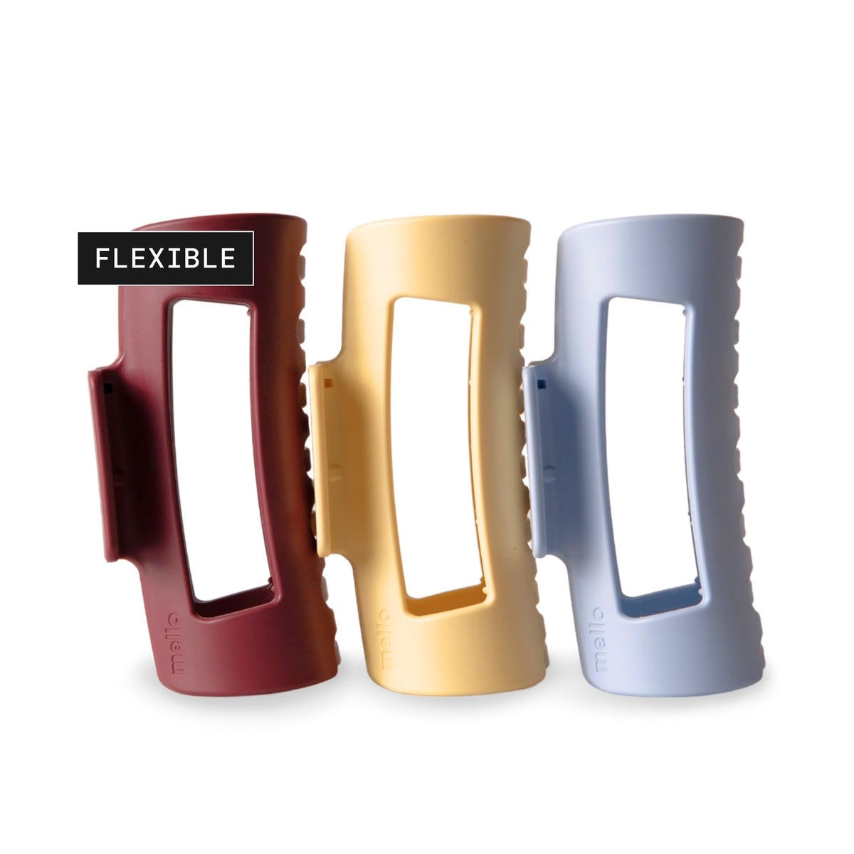 Mello burgundy squishy clip shown for all-day comfort