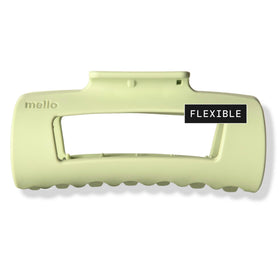 Mello hair clip squishy green closeup shows secure, comfortable hold.