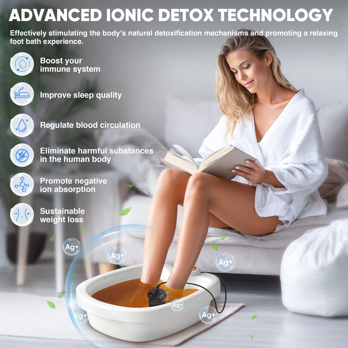 Melodiko Ionic Foot Bath control panel shown for easy session start.