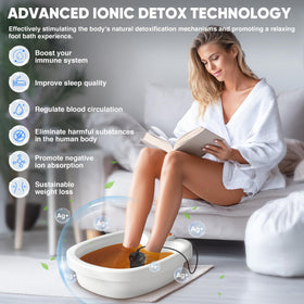 Melodiko Ionic Foot Bath control panel shown for easy session start.