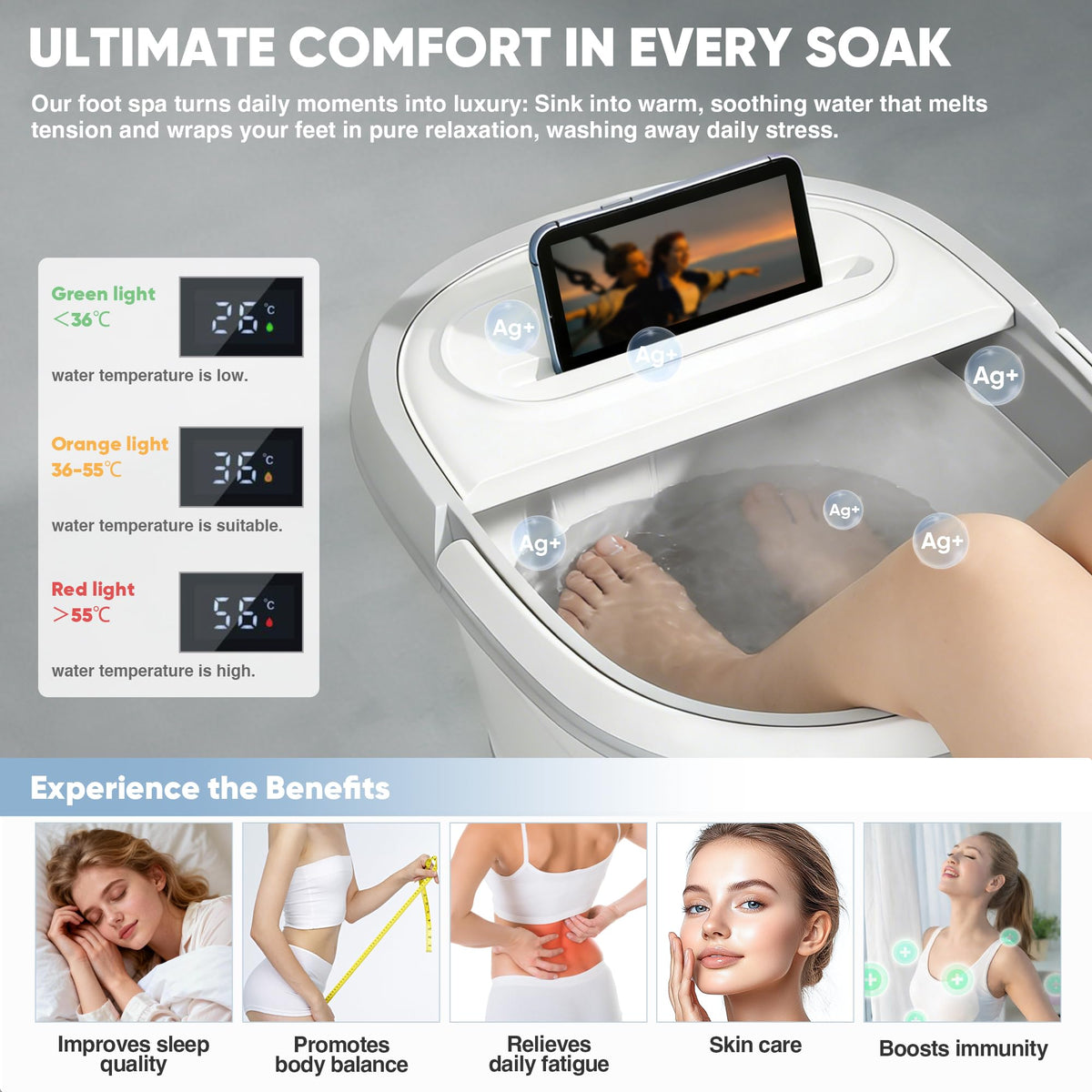 Melodiko Ionic Foot Bath deep massage points enhance relaxation during soak.