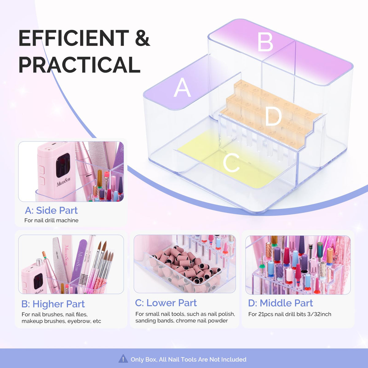 MelodySusie acrylic tool storage box displays manicure essentials at a glance.