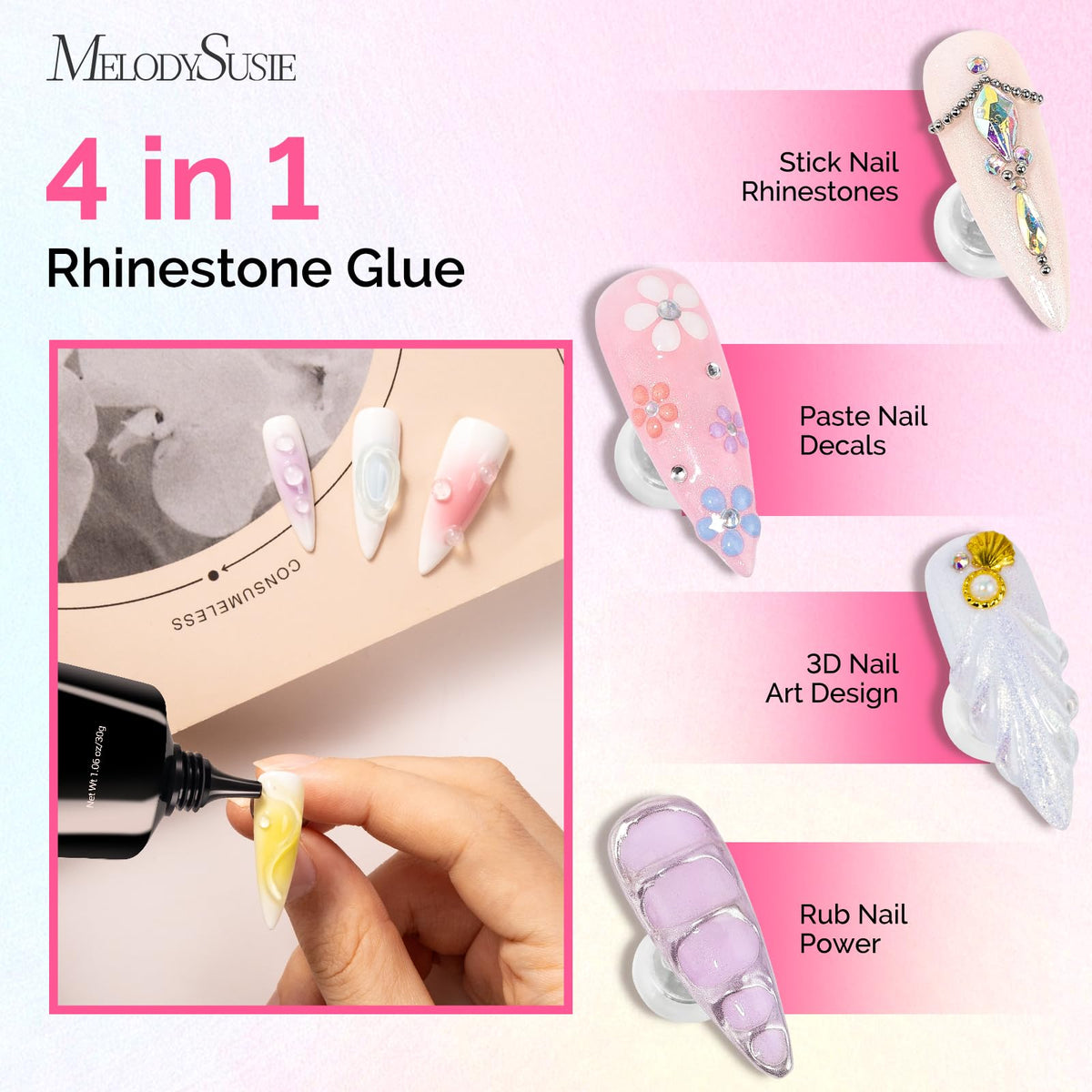MelodySusie rhinestone glue 12ml flows smoothly for gem fixes