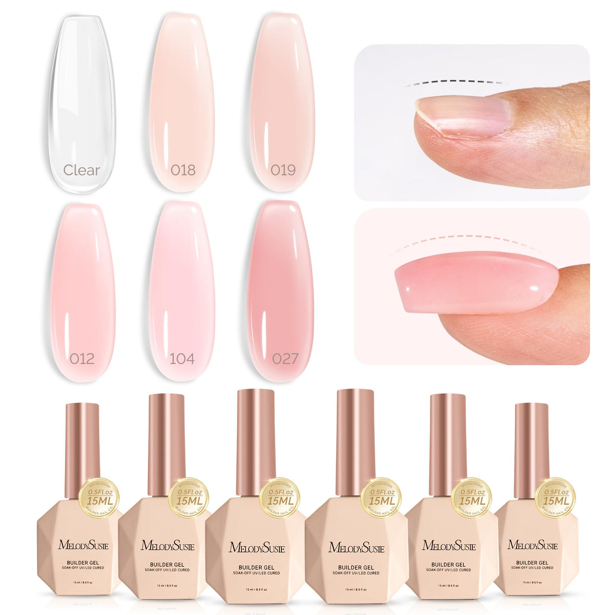 MelodySusie builder gel nail set with six colors for at-home salon results