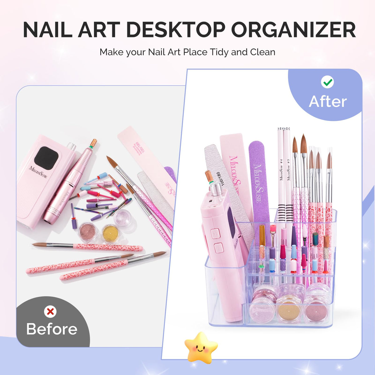 MelodySusie clear organizer offers easy visibility of manicure essentials.