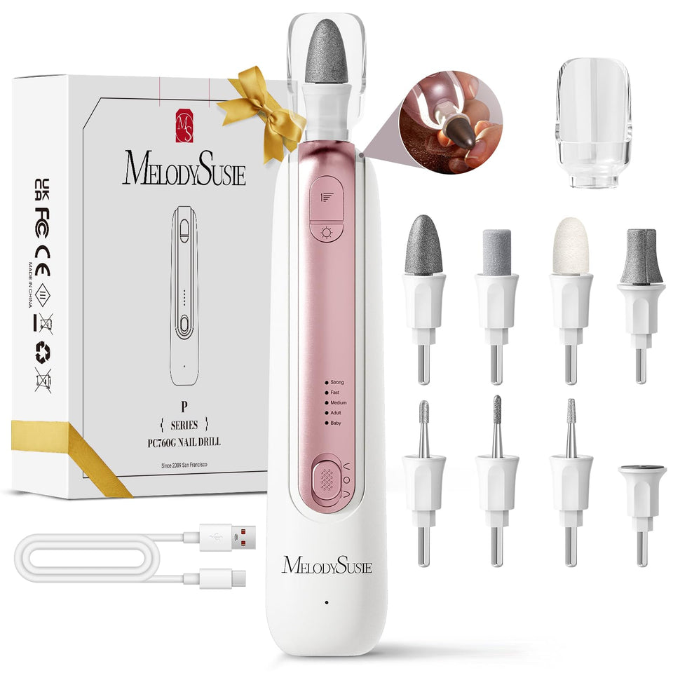 MelodySusie cordless nail drill with 360° LED illuminates the work area clearly.