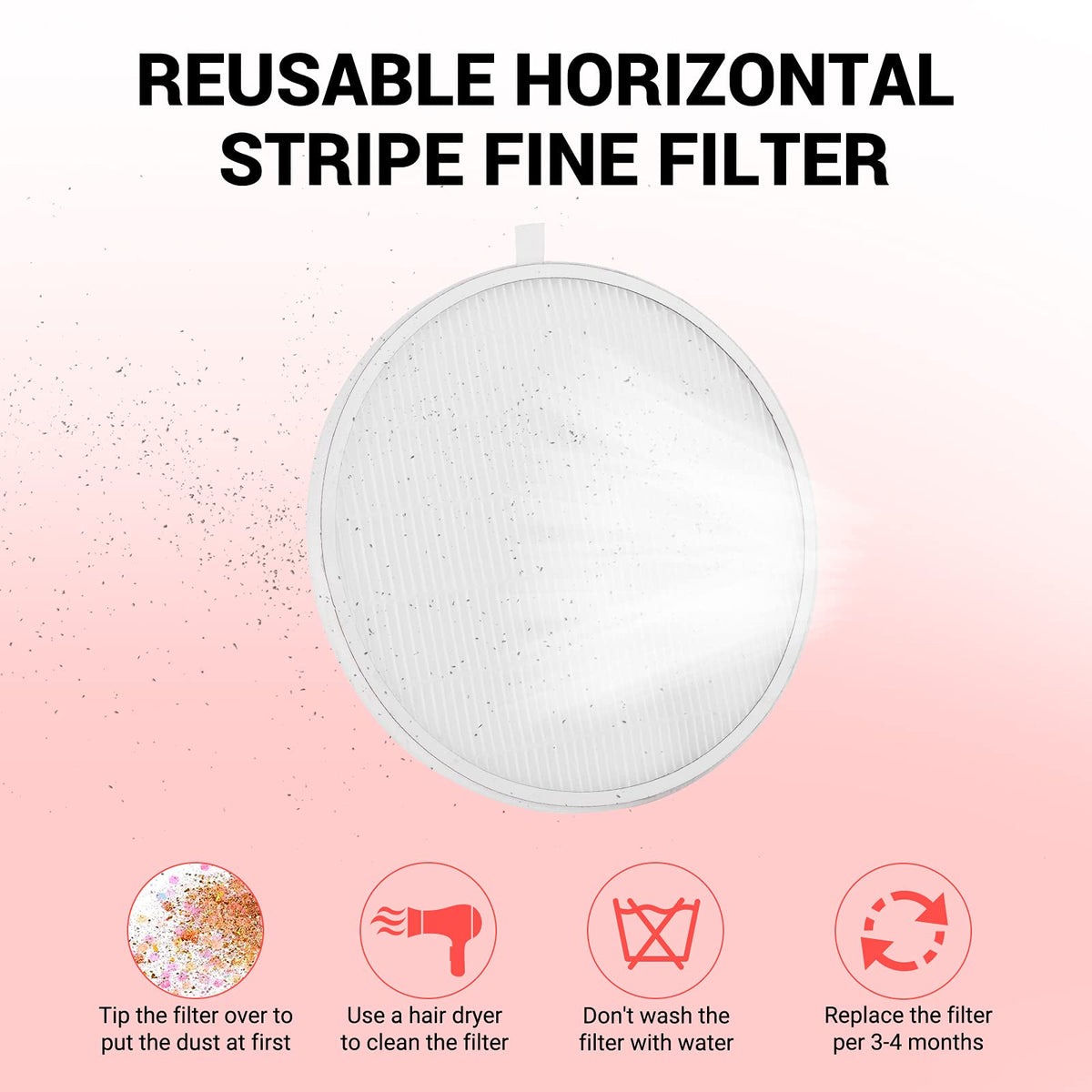 MelodySusie nail dust filter removed for cleaning with a hairdryer.