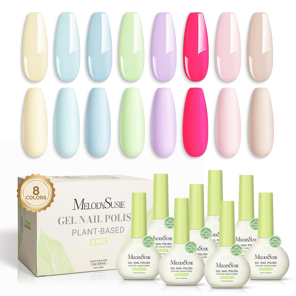 MelodySusie gel nail polish set in spring colors for salon-quality at-home manicures.