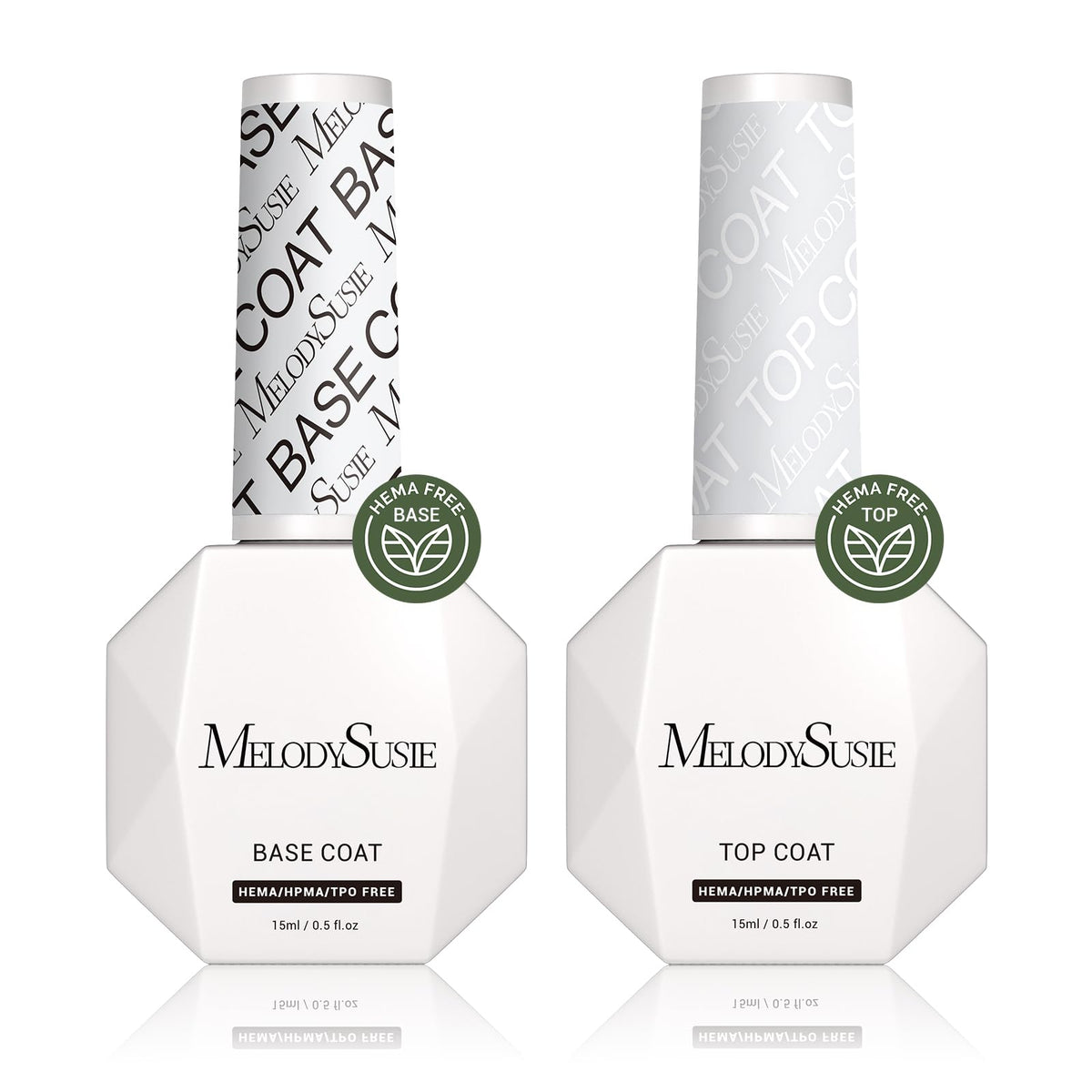 MelodySusie HEMA-free base coat bottle for smooth adhesion and color longevity.