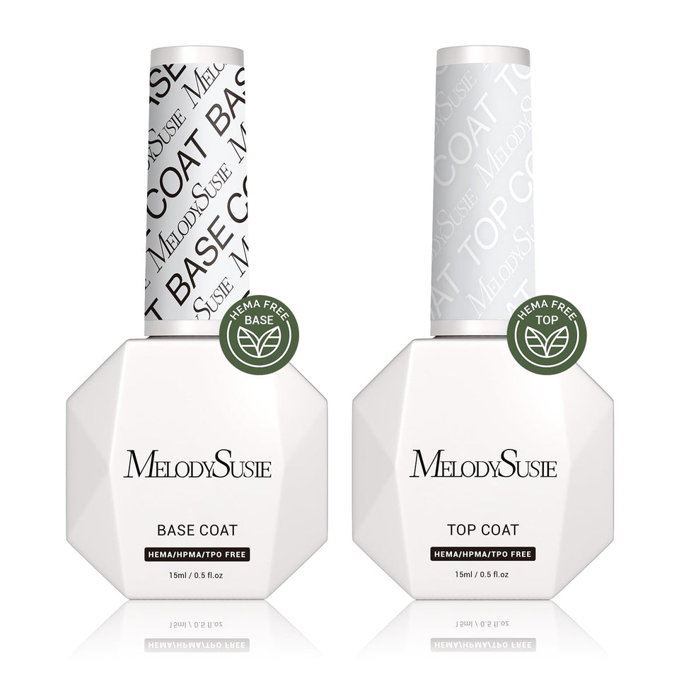 MelodySusie HEMA-free base coat bottle for smooth adhesion and color longevity.