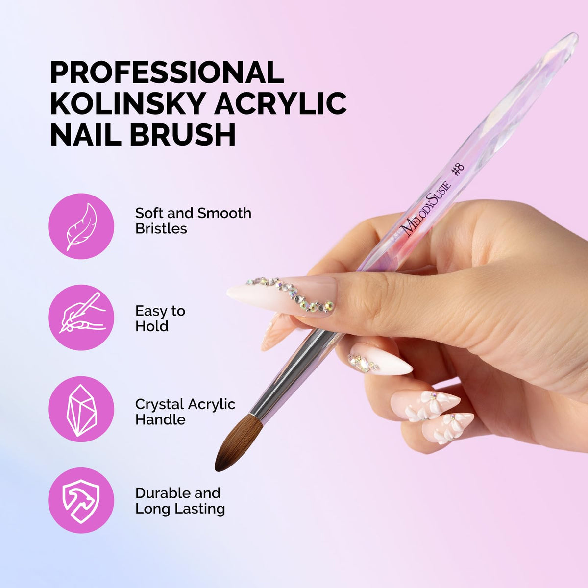 MelodySusie Kolinsky brush bristles close-up shows minimal clumping for even powder pickup.