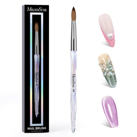 MelodySusie Kolinsky brush hair close-up highlights ultra-soft bristles for smooth acrylics.