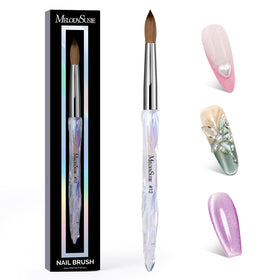 MelodySusie Kolinsky nail brush bristle close-up for precise acrylic pickup and smooth application.