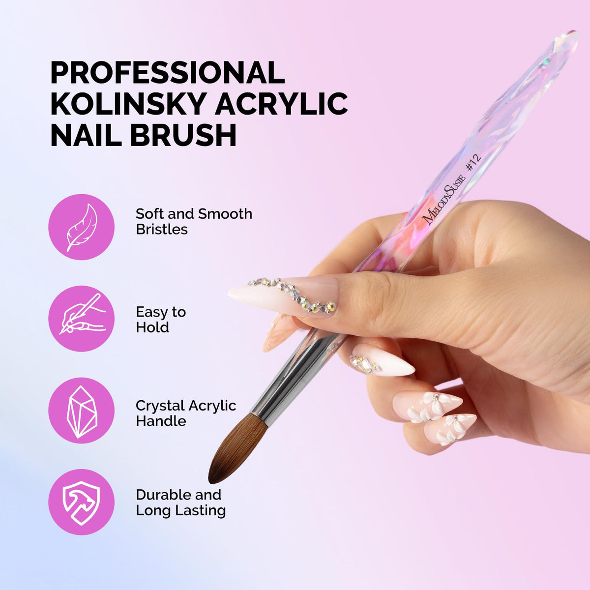MelodySusie Kolinsky brush with ombre handle demonstrates premium design and ergonomic control.