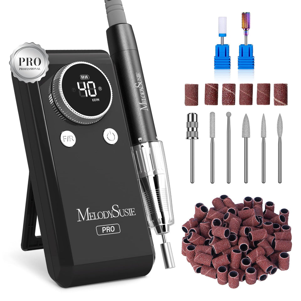 MelodySusie MB420G clip-on nail drill in action for precise salon shaping.