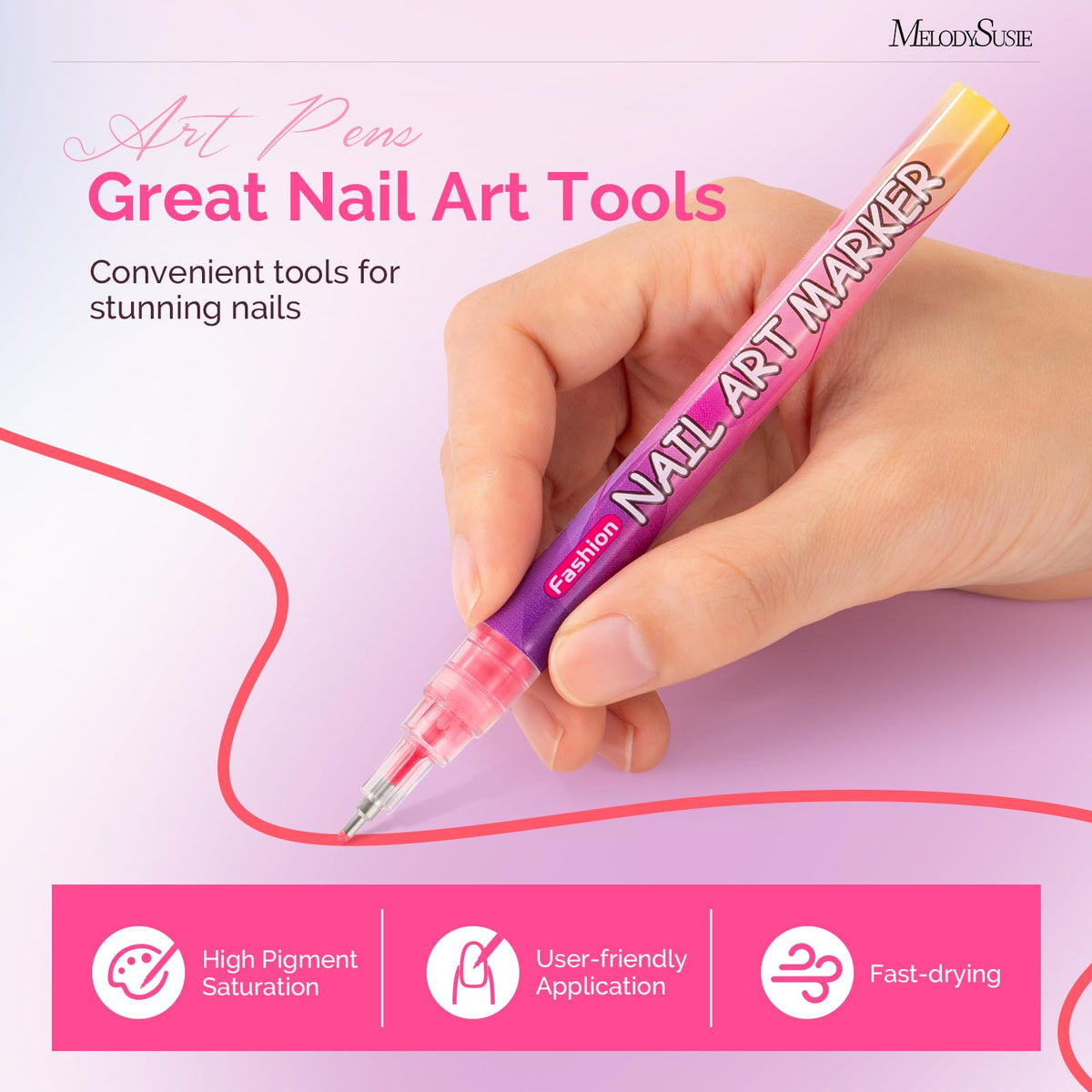 MelodySusie nail art showing dots and stripes with vibrant color