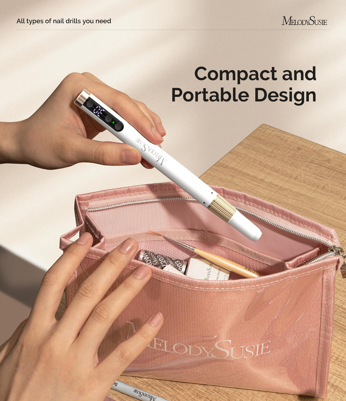 MelodySusie nail drill LCD display highlights adjustable speed for tailored care.