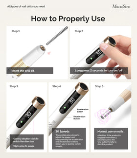 MelodySusie nail drill twist-lock system enables quick bit changes.