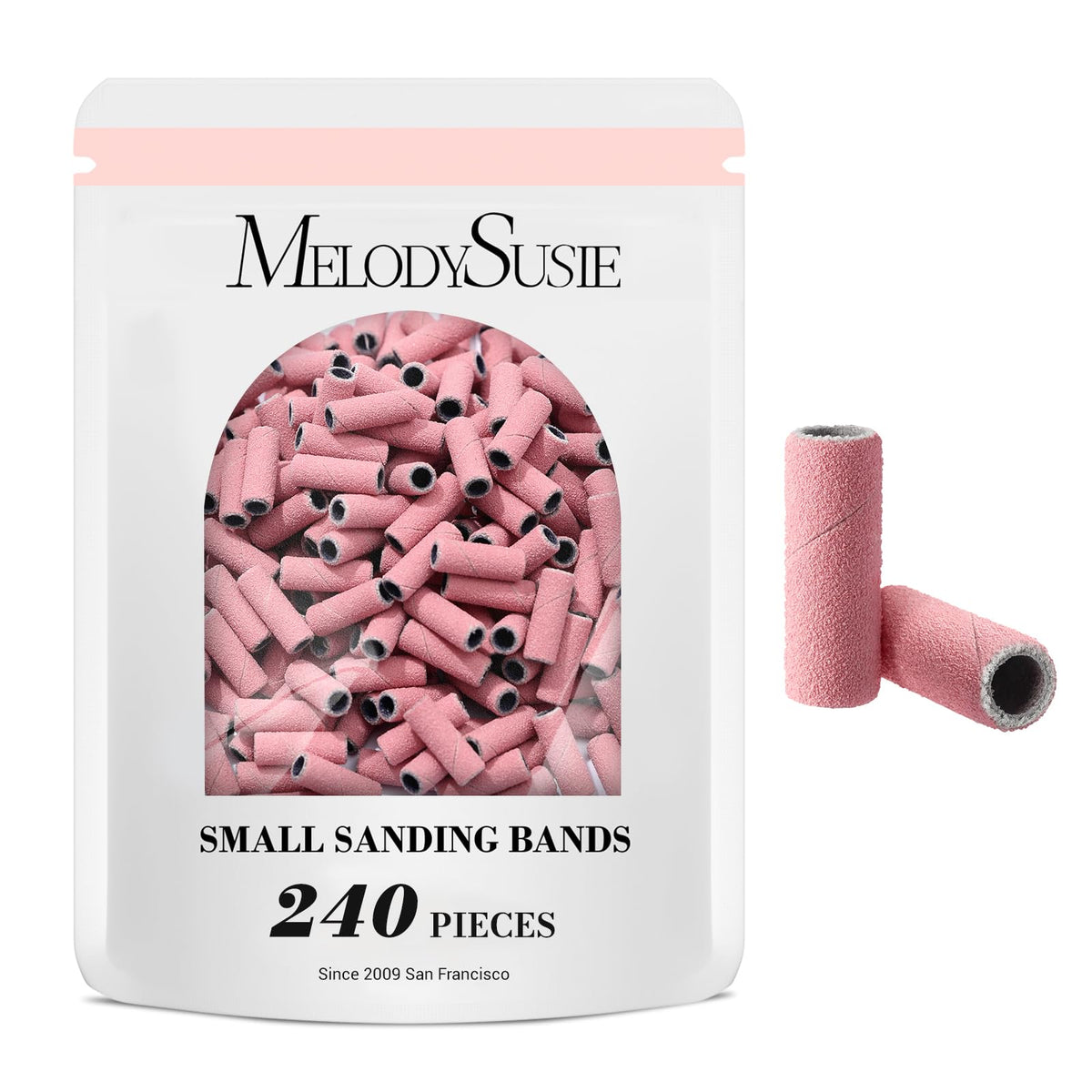 MelodySusie pink small sanding bands for precise nail shaping in manicures