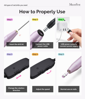 USB power adapter setup for MelodySusie nail drill at home.