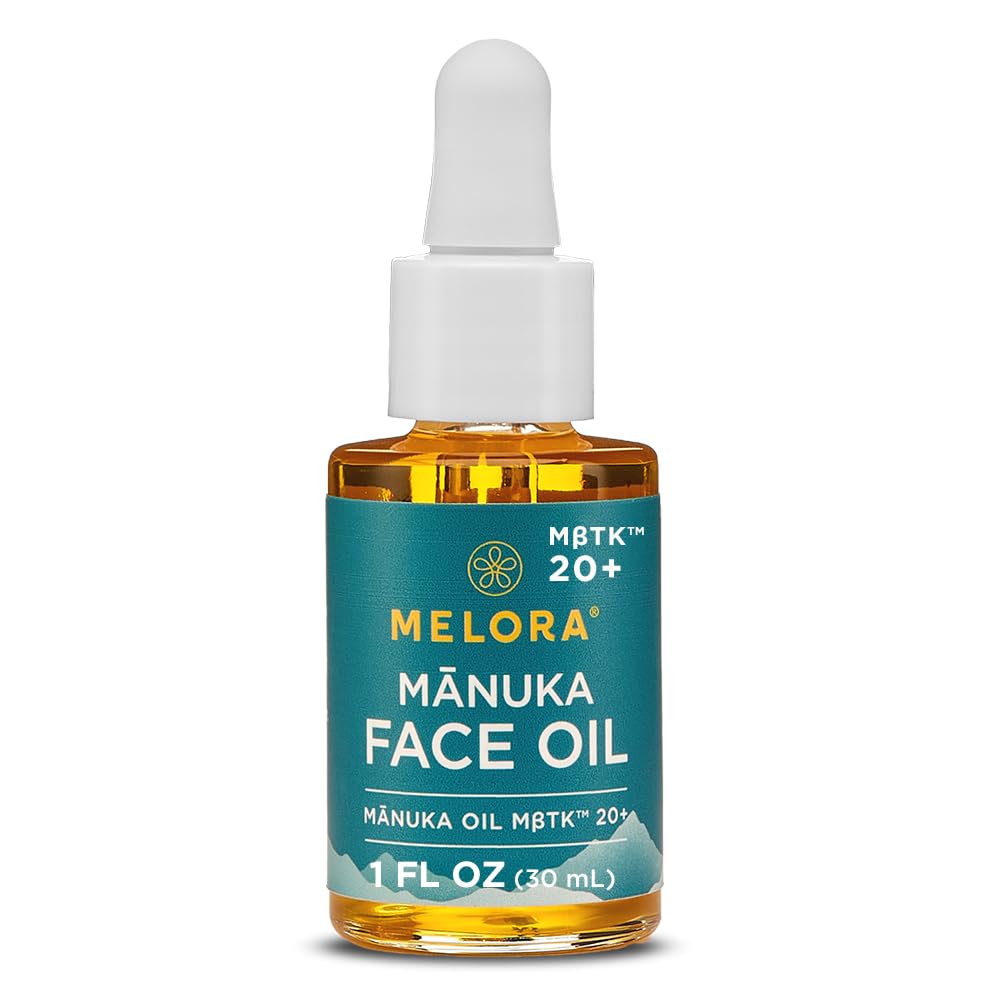 MELORA Manuka Face Oil bottle delivers hydrating care for dry skin.