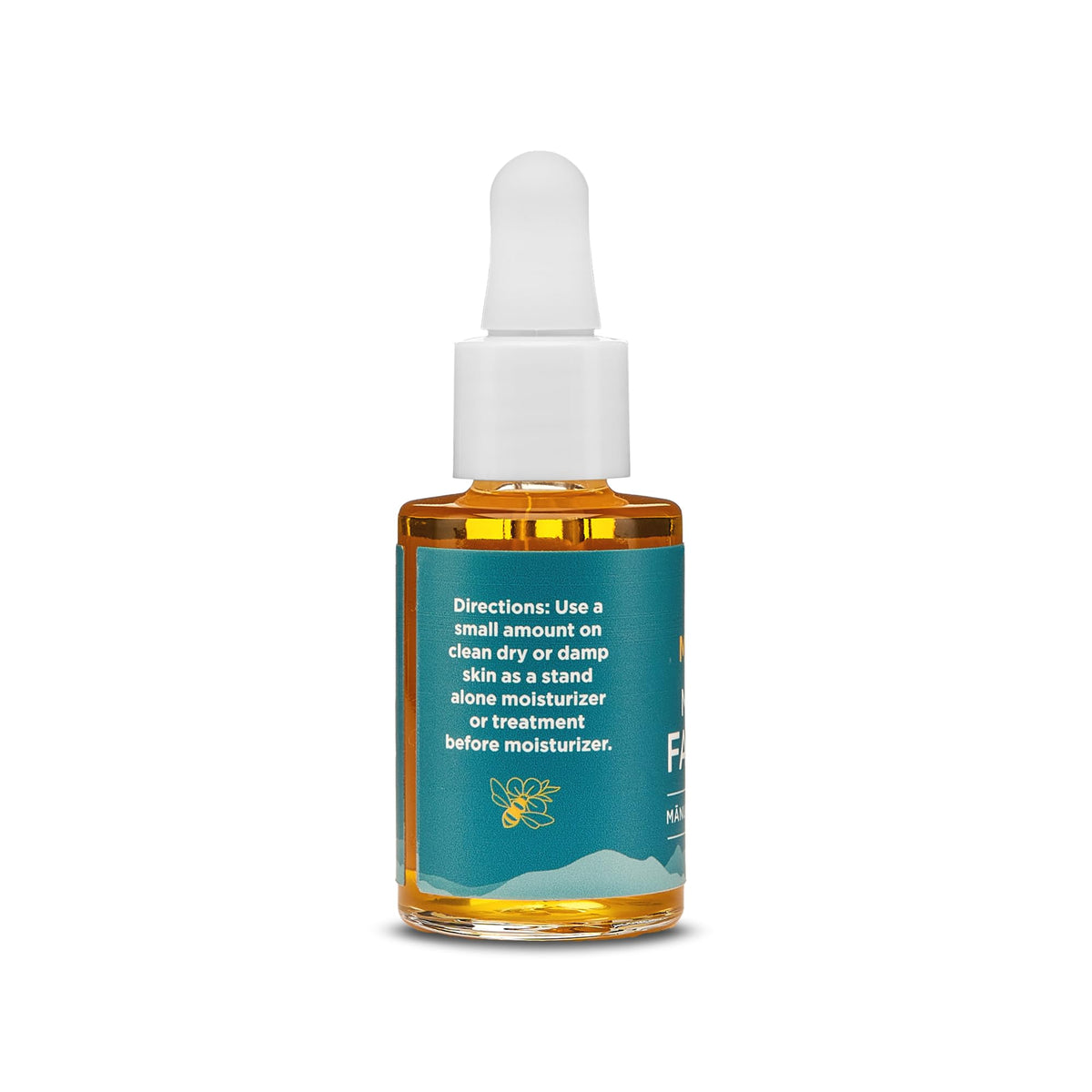 MELORA Manuka Face Oil dropper releases serum for sensitive skin.
