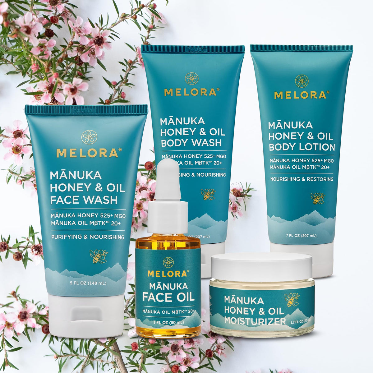 Travel-size Melora Manuka Honey Body Wash pack ready for on-the-go.