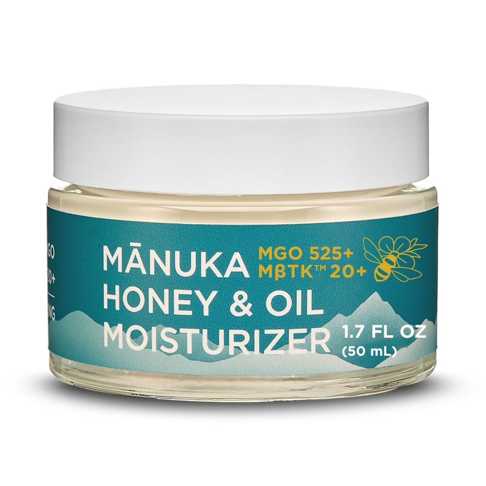 Melora Manuka Honey Moisturizing Face Cream jar showing rich texture for dry skin.
